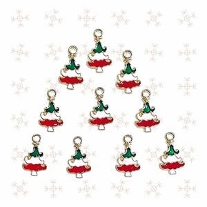 10pcs Beads for Jewelry #5464 Enamel Christmas Tree Charms
